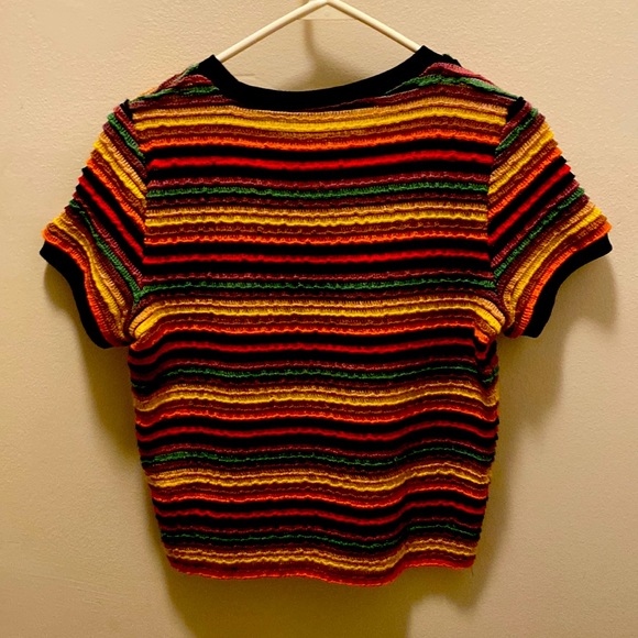 Zara Knit Striped Rainbow Short Sleeve Sweater Top Sz M - Picture 5 of 5